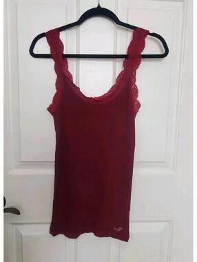 Hollister Y2K Lace Trim Ribbed Tank Top Cami Trending Size Large 2000s